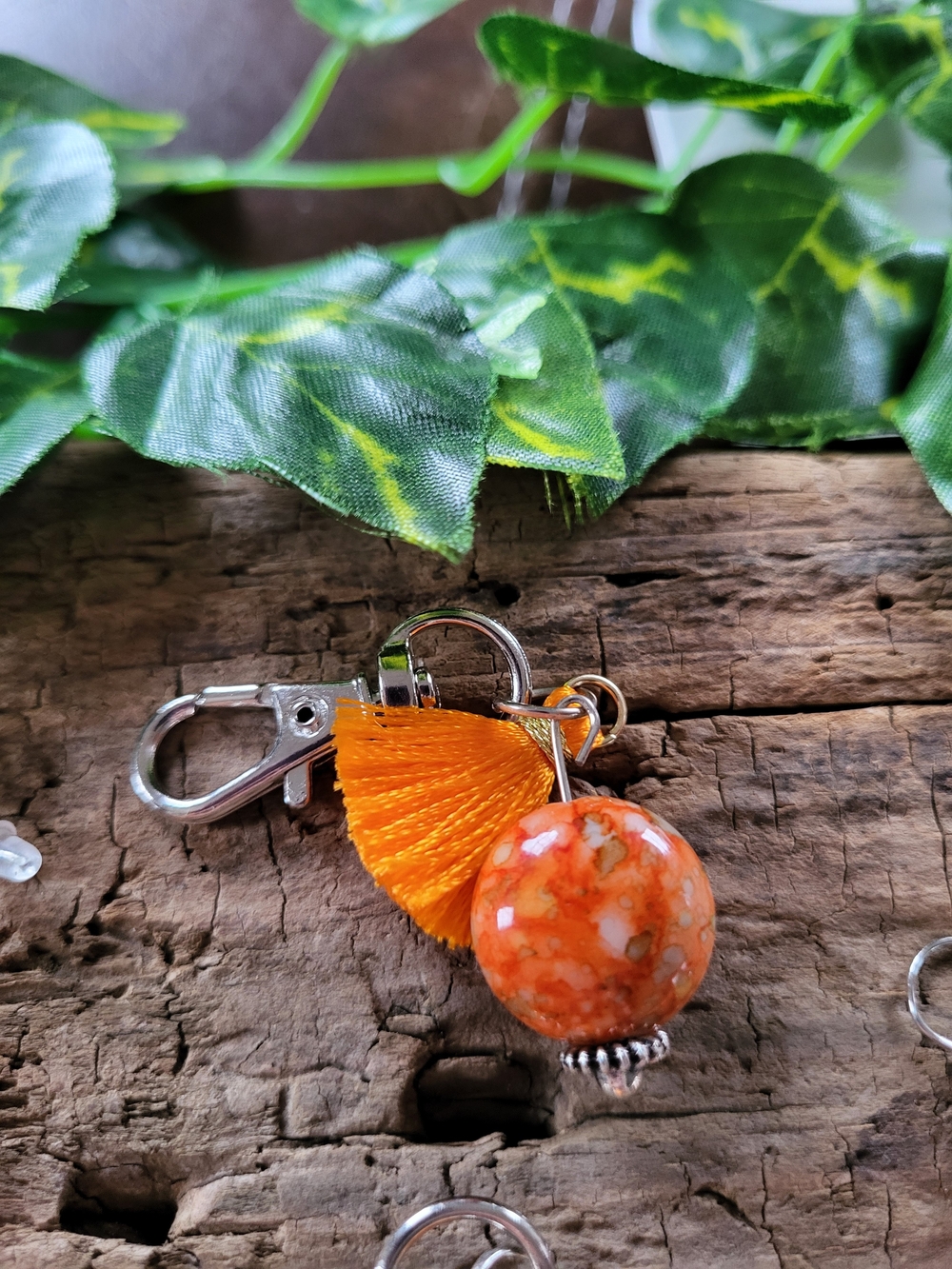 Handmade Orange Bead And Tassel Keychain/Zipper Pull